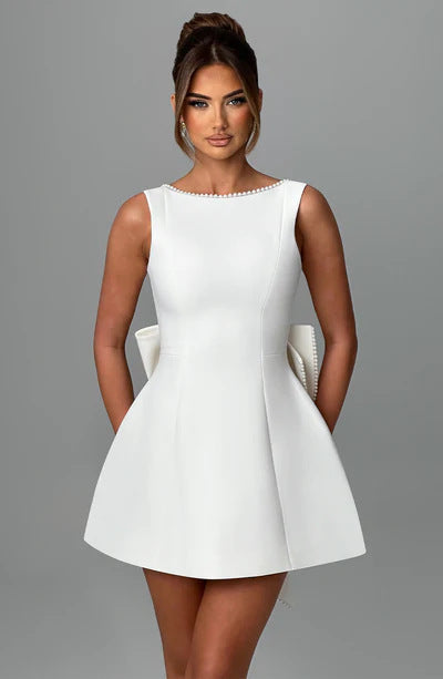 Fashion Big-Bowed Pearls Backless Dress Summer Slim Sleeveless A-line Dresses For Party Evening Women's Clothing - Ever Bloom Now