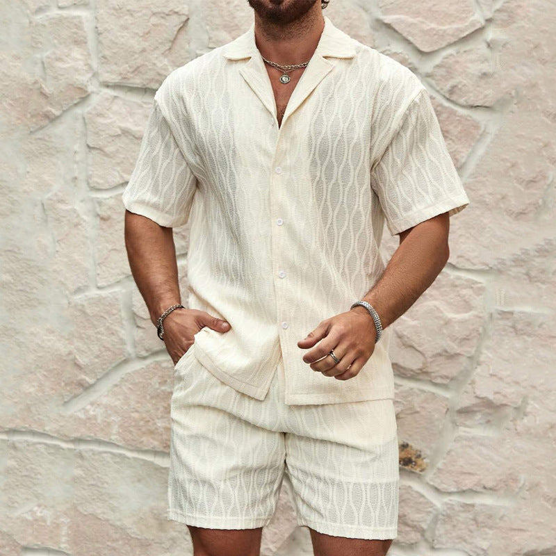 Men Tracksuits Summer Fashion Solid Loose Casual Two Pieces Lapel Button Shirt Shorts Beach Holiday All-match Outfits Male - Ever Bloom Now