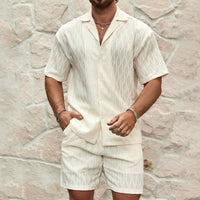 Men Tracksuits Summer Fashion Solid Loose Casual Two Pieces Lapel Button Shirt Shorts Beach Holiday All-match Outfits Male - Ever Bloom Now