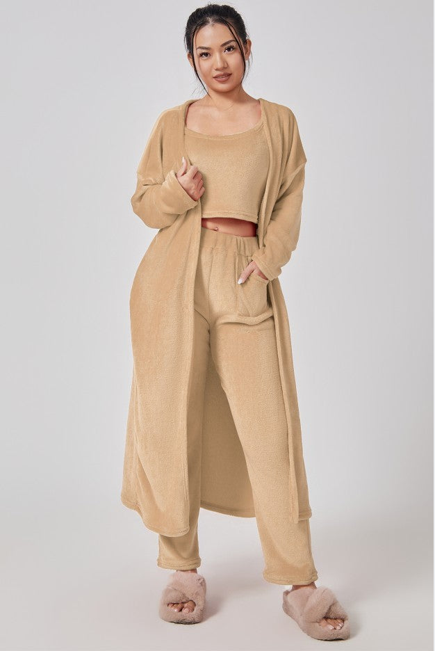 Cozy Pajama Set, 3 Piece Lounge Set, Cute Loungewear, Warm Suit Sets, Matching Set, Lounge Set, 3 Piece Pant Sets, Women Winter Dress - Ever Bloom Now