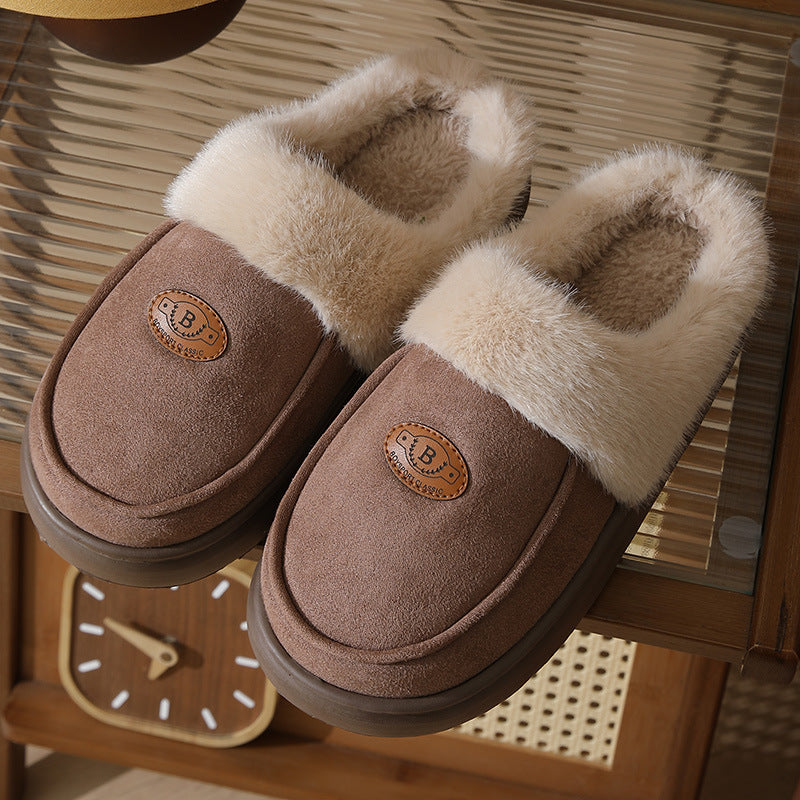 Winter Plush Slippers For Men Casual All-match Warm Suede House Shoes Indoor Non-slip Floor Bedroom Slipper - Ever Bloom Now