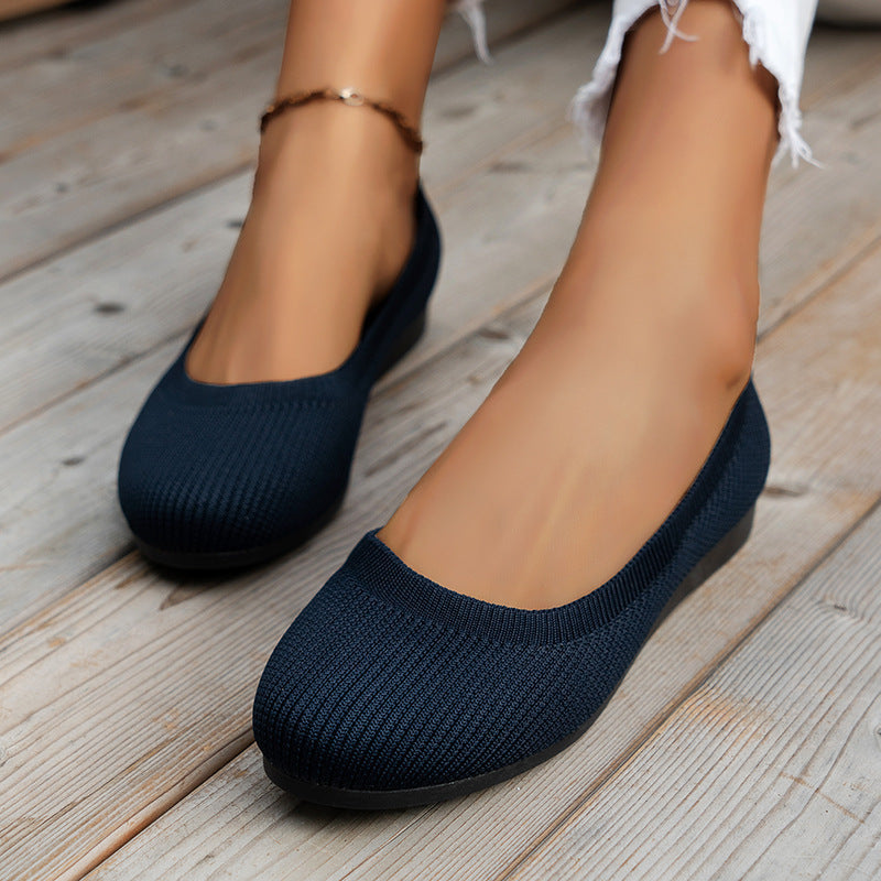 Round Toe Flats Shoes Casual Comfortable Soft Slip On Knit Mesh Shoes For Women - Ever Bloom Now