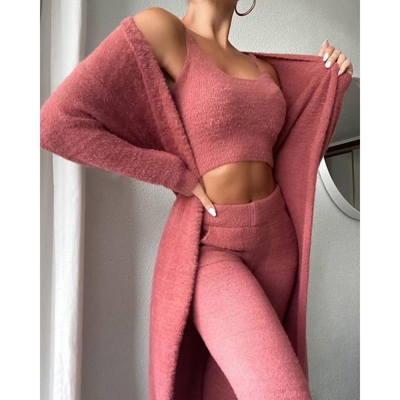 Cozy Pajama Set, 3 Piece Lounge Set, Cute Loungewear, Warm Suit Sets, Matching Set, Lounge Set, 3 Piece Pant Sets, Women Winter Dress - Ever Bloom Now
