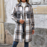 New Brushed Plaid Long Coat With Pockets Fashion Winter Jacket Outwear Women's Clothing - Ever Bloom Now