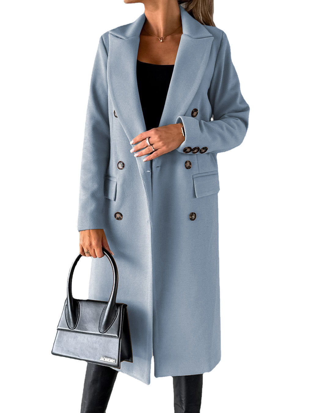 Long Sleeve Lapel Coat Winter Fashion Solid Double Breasted Slim Long Jacket Womens Clothing - Ever Bloom Now