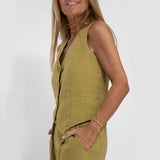 Summer Vest Suits V-neck Botton Sleeveless Top And Loose Straight Trousers Casual Womens Clothing - Ever Bloom Now