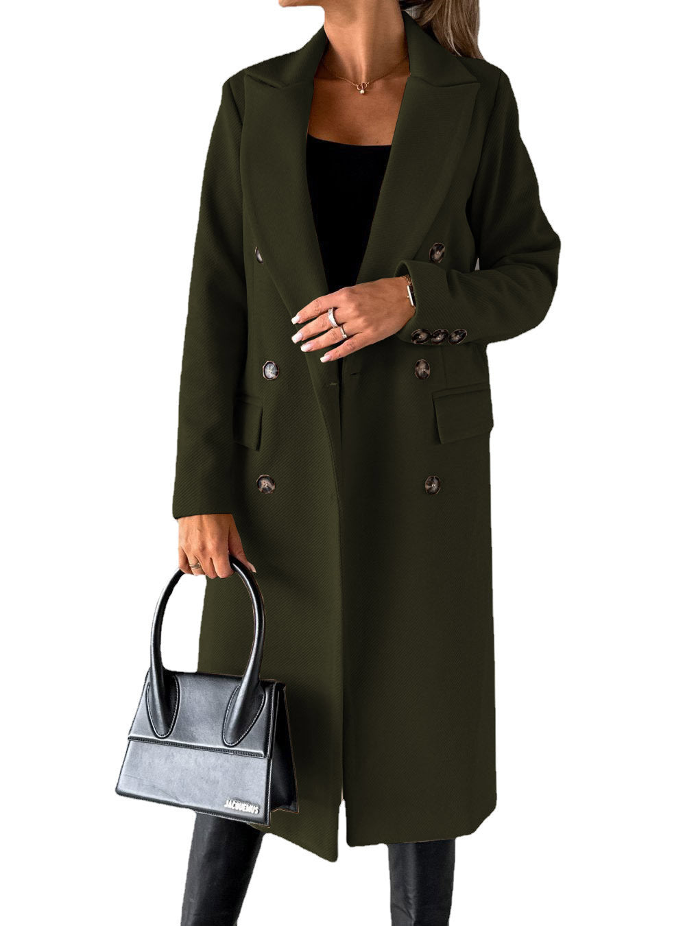 Long Sleeve Lapel Coat Winter Fashion Solid Double Breasted Slim Long Jacket Womens Clothing - Ever Bloom Now