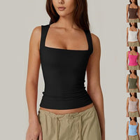 Summer Square-neck Tank Vest Ins Fashion Slim Solid Sleeveless Tops For Women Clothing - Ever Bloom Now