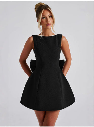 Fashion Big-Bowed Pearls Backless Dress Summer Slim Sleeveless A-line Dresses For Party Evening Women's Clothing - Ever Bloom Now