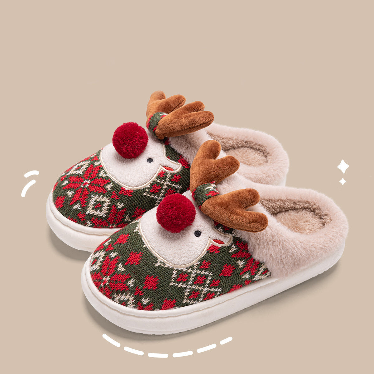 Cute Christmas Elk Plush Slippers Winter Ins Fashion Non-slip Floor Bedroom Home Slippers For Women Fuzzy House Shoes - Ever Bloom Now