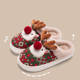 Cute Christmas Elk Plush Slippers Winter Ins Fashion Non-slip Floor Bedroom Home Slippers For Women Fuzzy House Shoes - Ever Bloom Now