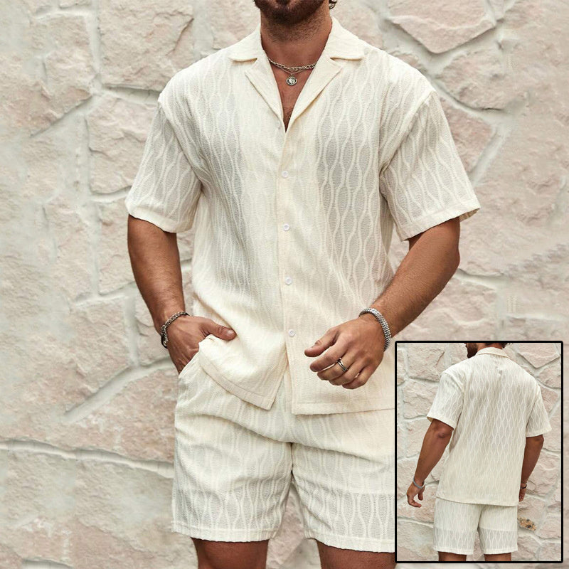 Men Tracksuits Summer Fashion Solid Loose Casual Two Pieces Lapel Button Shirt Shorts Beach Holiday All-match Outfits Male - Ever Bloom Now