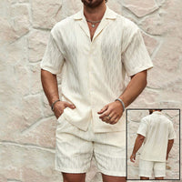 Men Tracksuits Summer Fashion Solid Loose Casual Two Pieces Lapel Button Shirt Shorts Beach Holiday All-match Outfits Male - Ever Bloom Now