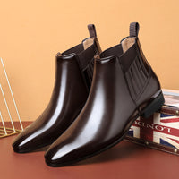 Pointed Toe Chelsea-style Boots For Men Fashion British Style Square Heel Business Formal Leather Shoes - Ever Bloom Now