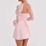 Y2K Lace Long Sleeve Dress Fashion Sexy Corset Backless Lace Up Short Dresses Womens Clothing - Ever Bloom Now