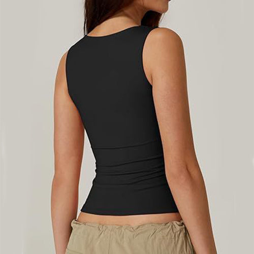 Summer Square-neck Tank Vest Ins Fashion Slim Solid Sleeveless Tops For Women Clothing - Ever Bloom Now