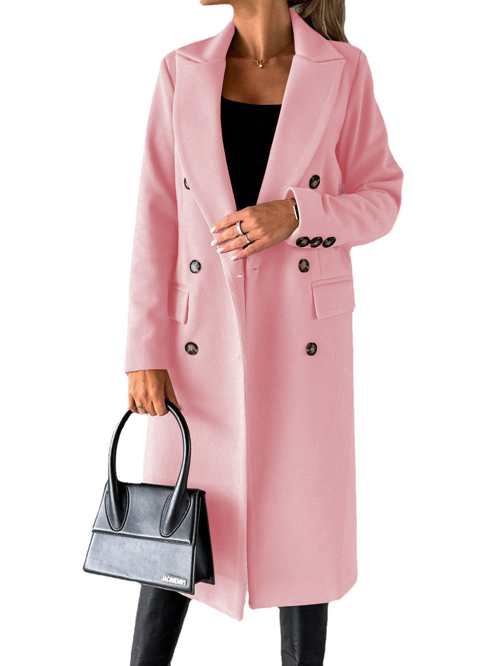 Long Sleeve Lapel Coat Winter Fashion Solid Double Breasted Slim Long Jacket Womens Clothing - Ever Bloom Now
