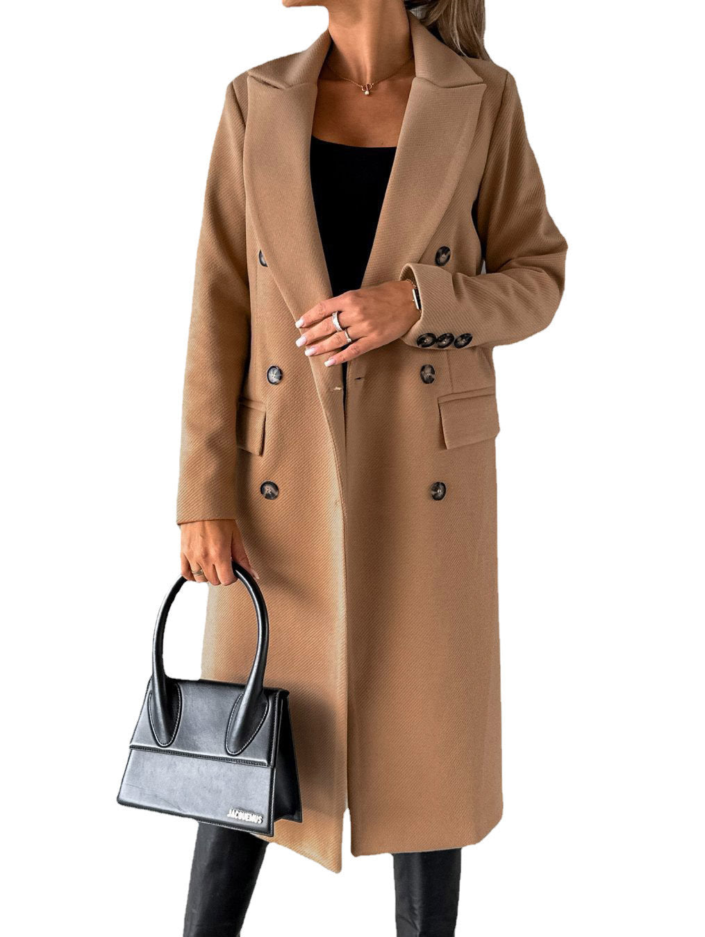Long Sleeve Lapel Coat Winter Fashion Solid Double Breasted Slim Long Jacket Womens Clothing - Ever Bloom Now
