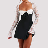 Y2K Lace Long Sleeve Dress Fashion Sexy Corset Backless Lace Up Short Dresses Womens Clothing - Ever Bloom Now
