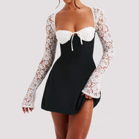 Y2K Lace Long Sleeve Dress Fashion Sexy Corset Backless Lace Up Short Dresses Womens Clothing - Ever Bloom Now